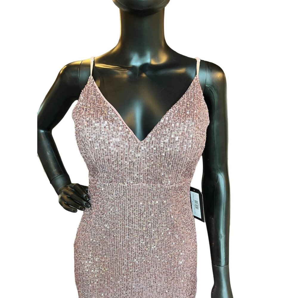 HOMECOMING - Peach Short Sequin V-Neck Mid-Length Dress - Picture 1 of 5